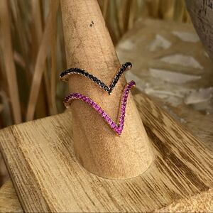 Sterling Silver Rose Gold CZ Ruby & Black 9/10 Adjustable Ring